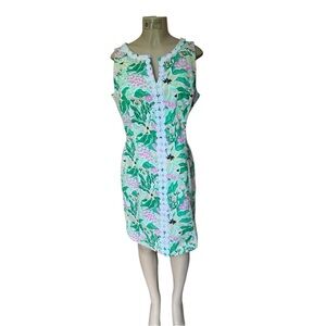 Crown & Ivy Green and Pink Sleeveless Floral Dress with Embroidery Size 14